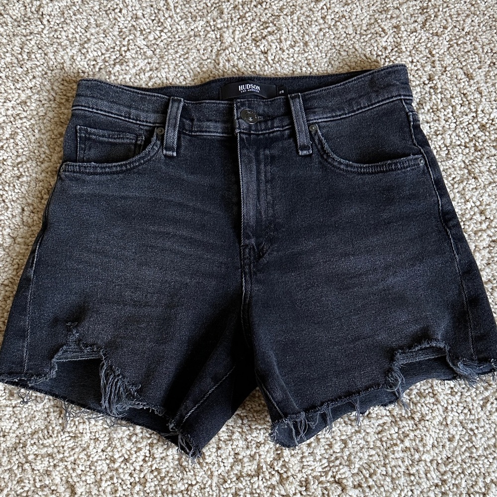 Hudson Jeans Black Denim Frayed Shorts